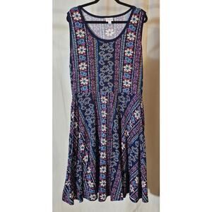 Lularoe Nicole Dress 2XL | Navy Boho Floral Geometric Fit & Flare